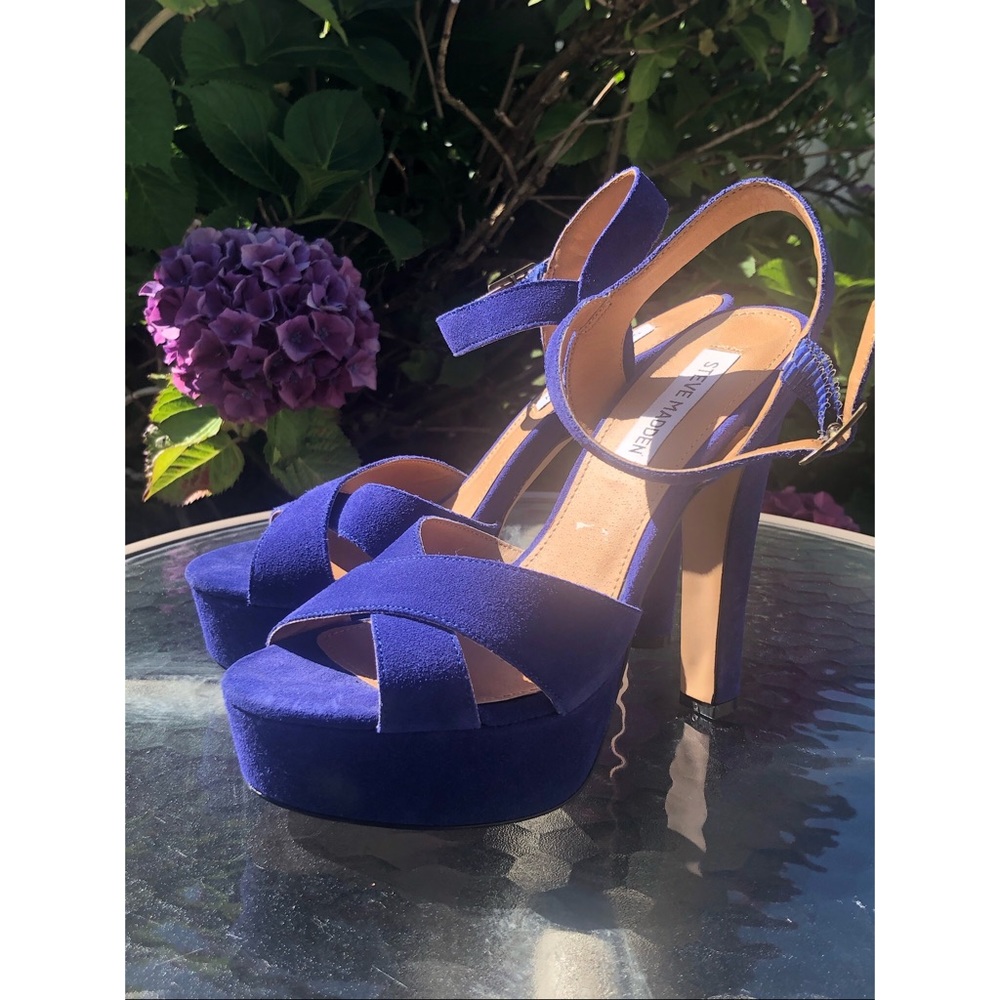 Steve Madden P GEE GEE Royal Blue Suede Platforms - Picture 3 of 13